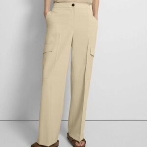 THEORY black Wide-Leg Mid Rise Crisp Poly Cargo Pant in black Sz 8 $275